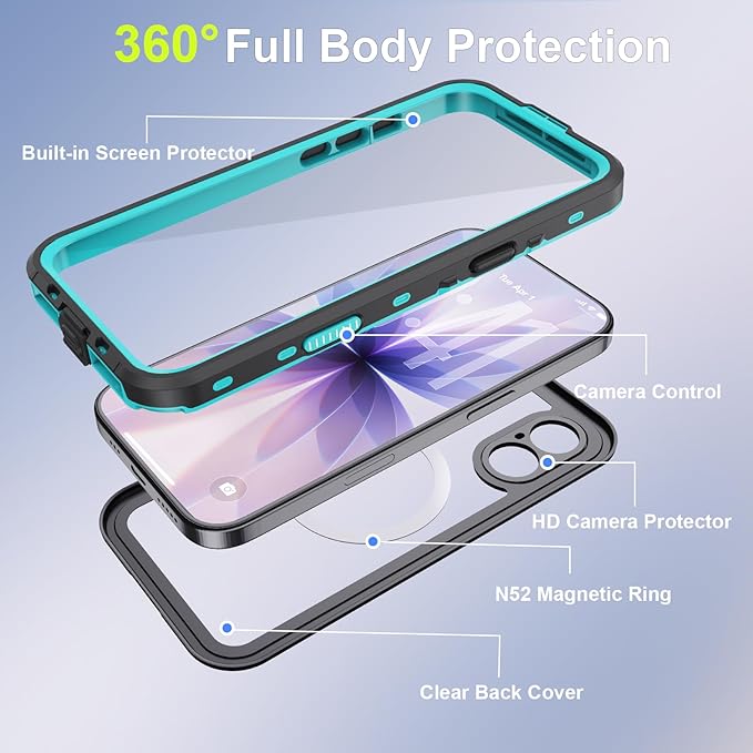 Beasyjoy for iPhone 17 Case Waterproof, Built-in Screen Protector & Full Body Protection, Heavy Duty Rugged Military Shockproof Dustproof Case for Outdoor, Compatible with MagSafe, 6.3 inch Blue