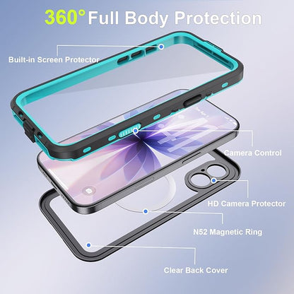 Beasyjoy for iPhone 17 Case Waterproof, Built-in Screen Protector & Full Body Protection, Heavy Duty Rugged Military Shockproof Dustproof Case for Outdoor, Compatible with MagSafe, 6.3 inch Blue
