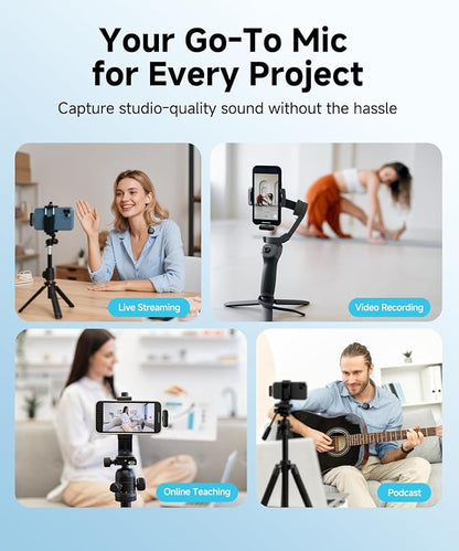 Wireless Lavalier Microphone for iPhone,AI Noise Cancelling,Lapel Mics with USB-C/Lightning Plug,Magnetic Mic,40H Battery Life for iPhone17/16/15/Android/PC/Tablet,Case for Stream,Vlog,TikTok,YouTube