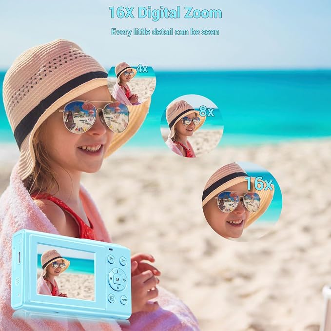 Digital Camera, 4K 44MP Autofocus Point and Shoot Camera with 16X Zoom 2.4" LCD Portable Compact Camera for Kids Teens Boys Girls Adults