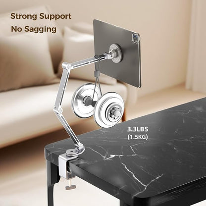 Tablet Stand for Desk, iPad Desk Mount, Magnetic Tablet Holder for Desk, Foldable Phone Arm Mount with 360° Adjustable Rotatable, Phone Holder iPad Stand Fits for 4.7-15.6" Screen (Sliver)