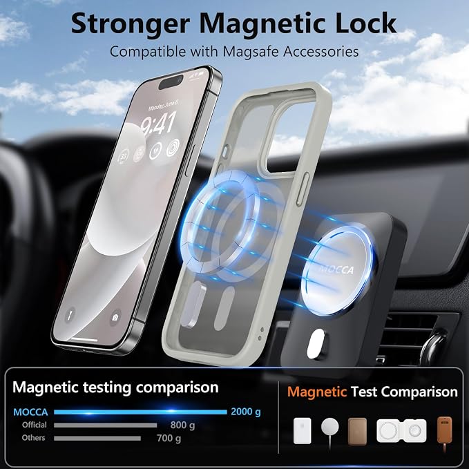 MOCCA Strong Magnetic for iPhone 14 Pro Case, [Compatible with Magsafe][13FT Military Drop Protection] Slim Translucent Matte Shockproof Case for iPhone 14 Pro Phone Case 6.1'', Titanium Gray