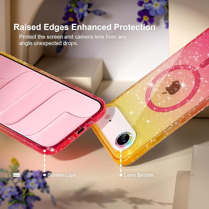 Choiche Magnetic for iPhone 17 Air Case Compatible with MagSafe, Women Cute Glitter Sparkly Phone Case with Diamond Camera Lens Protectors, Military-Grade Drop Protection 6.5" (Gold/Pink)