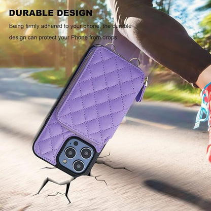 Bocasal Crossbody Wallet Case for iPhone 14 Pro Max, RFID Blocking PU Leather Zipper Handbag Purse Flip Cover, Kickstand Folio Case with Card Slots Holder Wrist Strap Lanyard 5G 6.7 Inch (Purple)