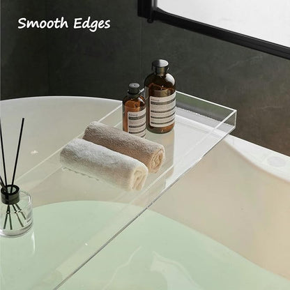 SHUNLI Clear Bathtub Caddy Tray, Bath Tub Tray Shelf Table, Bathroom Shower Caddy Tray, Acrylic