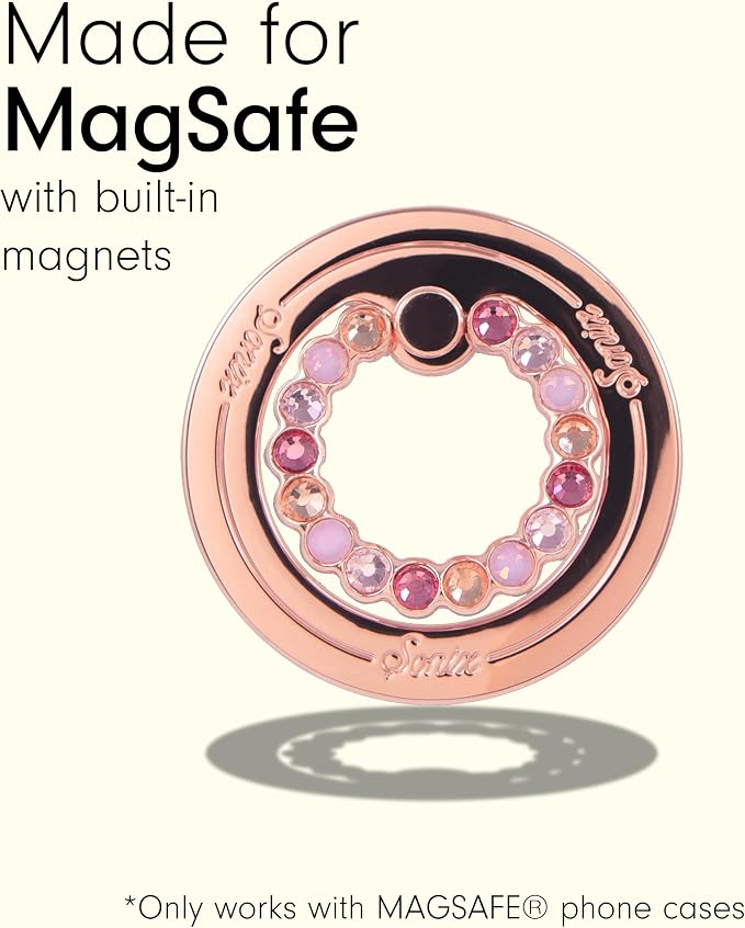 Sonix Magnetic Phone Grip and Phone Ring Holder - Compatible with MagSafe - Rotatable Kickstand and Phone Holder for iPhone 16, 15, 14, 13, 12 Series - Rose Gold/Multi Rhinestone