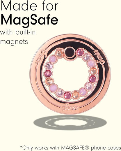 Sonix Magnetic Phone Grip and Phone Ring Holder - Compatible with MagSafe - Rotatable Kickstand and Phone Holder for iPhone 16, 15, 14, 13, 12 Series - Rose Gold/Multi Rhinestone