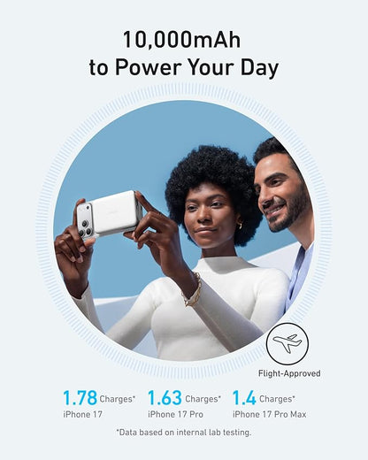 Anker MagGo Power Bank, Ultra Slim 10000mAh Magnetic Battery Pack, Qi2 Certified, Portable, 15W Ultra Fast MagSafe Compatible Charger, Ergonomic Design, Only for iPhone 17/16/15/14