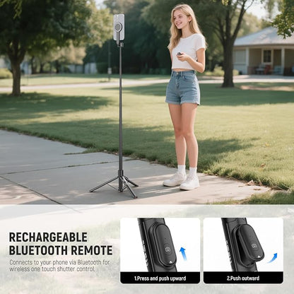 NEEWER Basics 5.48' Magnetic Selfie Stick Tripod Compatible with MagSafe iPhone Android, Portable Travel Cell Phone Stand with Remote, One Button Unfold for Vlog Video Recording Streaming, PA989