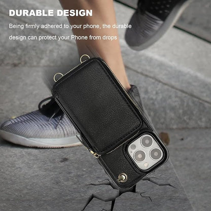 Bocasal for MagSafe Crossbody Wallet Case Compatible with iPhone 16 Pro, RFID Blocking Protective Purse Case with Card Slots Holder Kickstand Wrist Strap Lanyard Zipper 6.3 Inch 5G (Black)
