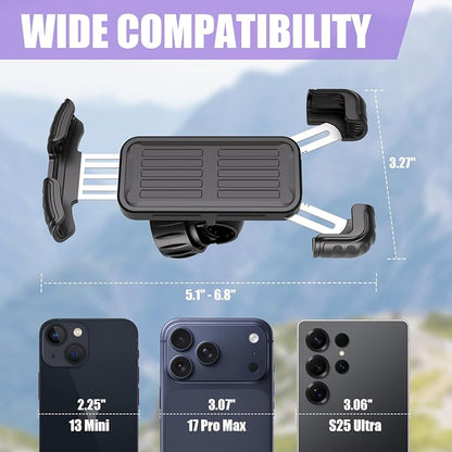 TXV Bike Phone Holder, Motorcycle Phone Mount, 1s Lock | Silicone Protective | Anti-Shock | for iPhone | Samsung | Pixel | 5.1-6.8" Cellphone