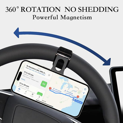 Magnetic Phone Holder for Tesla, Steering Wheel Phone Mount for MagSafe Car Holder, Work on iPhone,Samsung and All Phones, Magnetic Ring Included (Black)