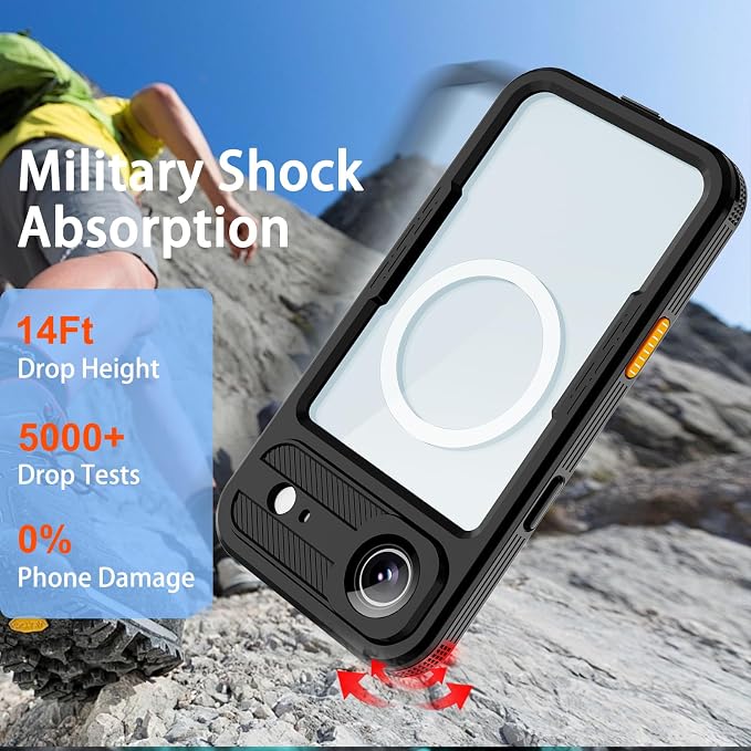 Waterproof Phone Case Compatible with iPhone 17 Air, IP68 Waterproof Shockproof Dust-Proof Phone Case with Built in Screen Protector, Full Body Protective Case (Black, 17 Air)