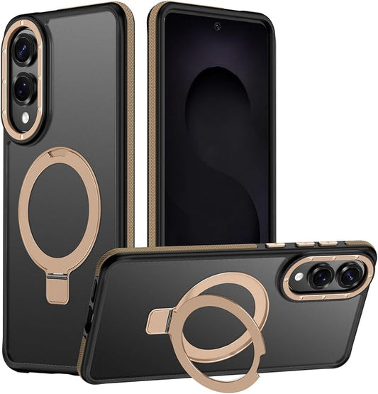 for Samsung Galaxy S25 Edge Case, Magnetic Adjustable Ring Stand [Fit for Magsafe], [Military-Grade Shockproof Protection] Phone Case with Kickstand&Ring Holder (Desert Gold)