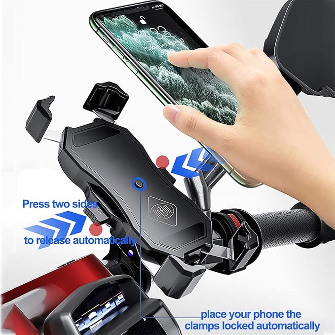 iMESTOU Motorcycle Wireless 15W Qi/USB Quick Charger 3.0 Phone Holder 2 in 1 Mount on 22-32mm Handlebar or Rear-View Mirror Fast Charging for 3.5-6.8 inch Cellphones