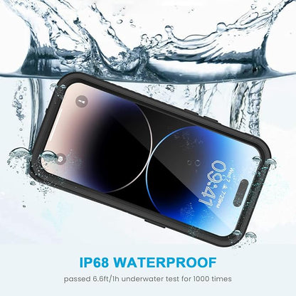 Lanhiem for iPhone 14 Pro Max Case, IP68 Waterproof Dustproof Case with Built-in Screen Protector, Rugged Full Body Shockproof Phone Case for iPhone 14 Pro Max 6.7 inch, Black