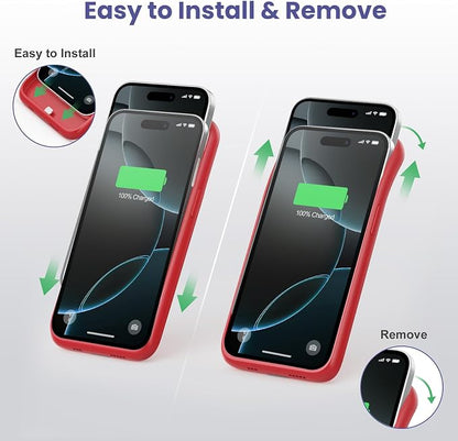 Battery Case for iPhone 16 Pro, Upgraded 7500mAh Portable Charging Case, Ultra-Slim Lightweight Powerful Extended Battery Pack for iPhone 16 Pro (6.3 inch)-Red