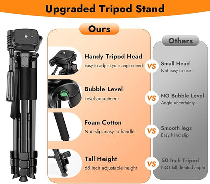 JOILCAN Phone Tripod Stand - 67" Aluminum Extendable Tripod with Remote, Portable Tripods for iPhone Photos Selfie & Video, Compatible with iPhone DSLR Camera Projector