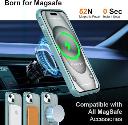 360° Magnetic Swivel Ring for iPhone 15 case, Built-in Metal Stand and Ring Holder, Magsafe Compatible, Military Grade Protection, Shock and Vibration Resistant-Lake Blue