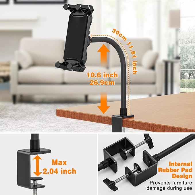 Tablet Stand Holder, Gooseneck iPad Desk Mount for Kitchen, Work Meetings, Video, Tablet Clamp Mount Compatible with iPad mini/Air/Pro, Kindle Fire HD, Galaxy Tabs and All 4.7-13.5" Tablets