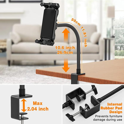 Tablet Stand Holder, Gooseneck iPad Desk Mount for Kitchen, Work Meetings, Video, Tablet Clamp Mount Compatible with iPad mini/Air/Pro, Kindle Fire HD, Galaxy Tabs and All 4.7-13.5" Tablets