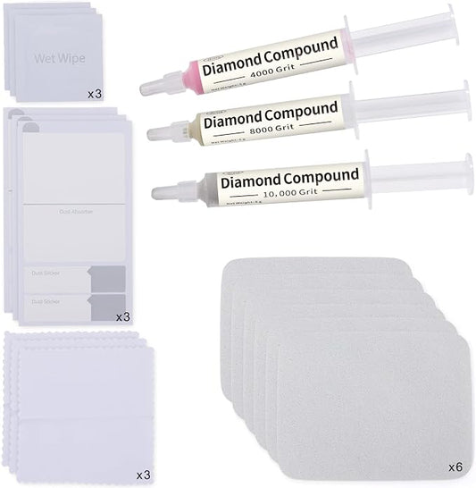Scratch Remover for Phone Screen, Watches & Tablets, Safe, Touch-Friendly, Watch Scratch Remover Kit Includes 3 Diamond Polishing Compounds, 6 Polishing Cloths & 3 Cleaning Wipes