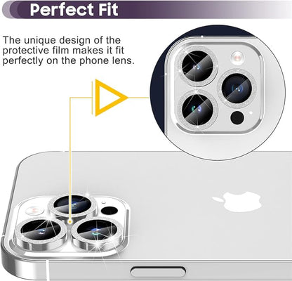 Suoman for iPhone 14 Pro Max Camera Lens Protector / 14 Pro Camera Lens Protector, Camera Cover Tempered Glass for iPhone 14 Pro Max 6.7 inch/for iPhone 14 Pro 6.1 inch [Perfectly Fit]-Bling-Silver