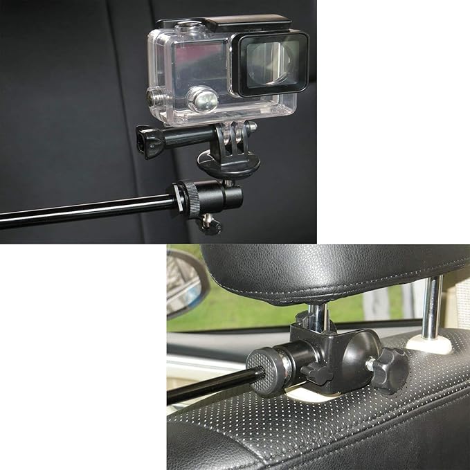 3in1 Universal Heavy Duty Car Headrest Mount Holder w/Clamp/Adjustable Robust Magic Arm and 360° Rotation for DSLR Camcorder/Action Camera/Smartphone etc