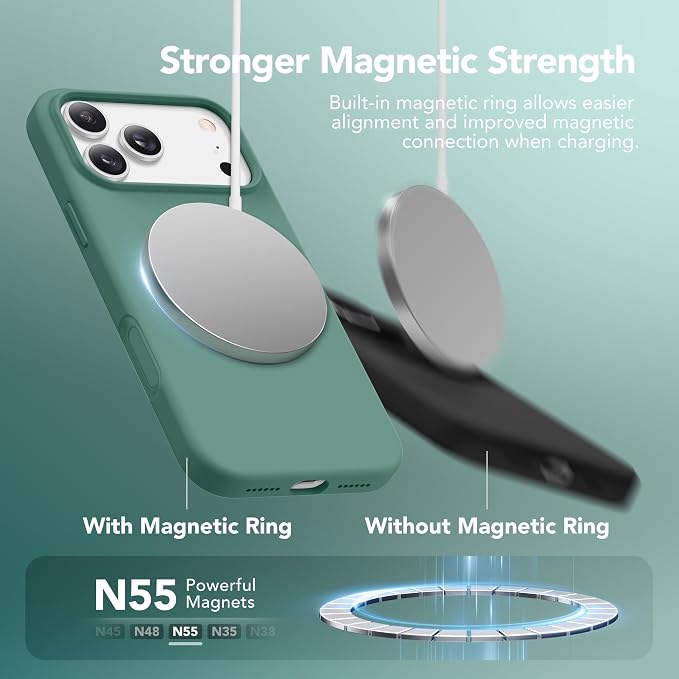 GONEZ Magnetic for iPhone 17 Pro Max Case, Compatible with MagSafe, [Screen Protector + Camera Lens Protector], Liquid Silicone Anti-Scratch Shockproof Protective Phone Case 6.9 inch, Midnight Green