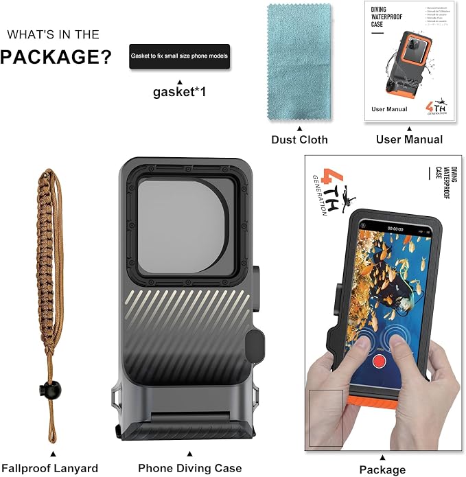Waterproof Phone Case for Snorkeling & Diving (33ft/10m), IP68 Waterproof Hard Case for Swimming, Universal Underwater Touch Screen Case Compatible with iPhone (Gray, 4th Generation Phone Case)