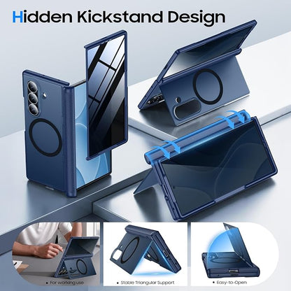 Red2Fire for Samsung Galaxy Z Fold 8 Ultra Case with Privacy Screen Protector, [Compatible with Magsafe], [Built-in Kickstand & Full Body Hinge Protection] Magnetic Slim Phone Case, Blue