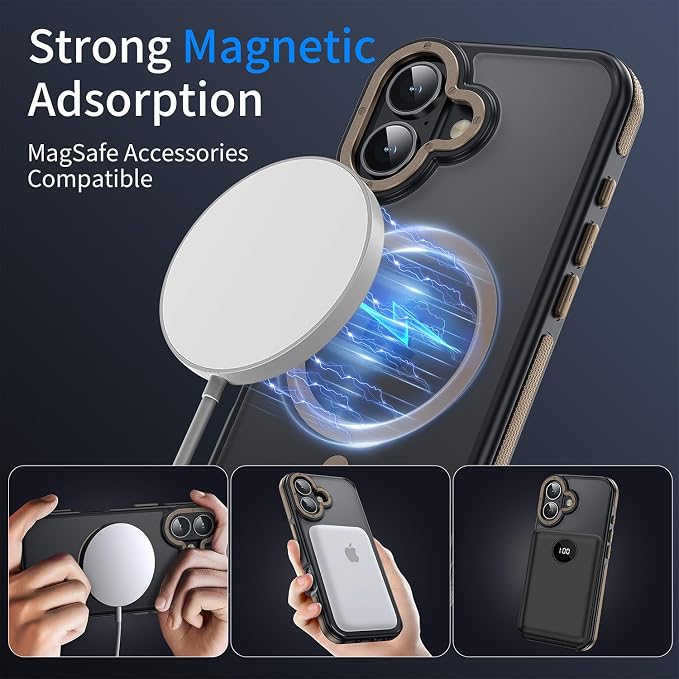 Magnetic Case for iPhone 16 Case [10FT-Grade Drop Tested & Compatible with MagSafe] Translucent Anti-Fingerprint Shockproof Protective Cover 6.1 Inch,Desert Brown