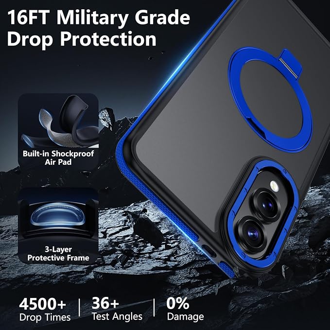 for Samsung Galaxy S25 Edge Case, Magnetic Adjustable Ring Stand [Fit for Magsafe], [Military-Grade Shockproof Protection] Phone Case with Kickstand&Ring Holder (Blue)