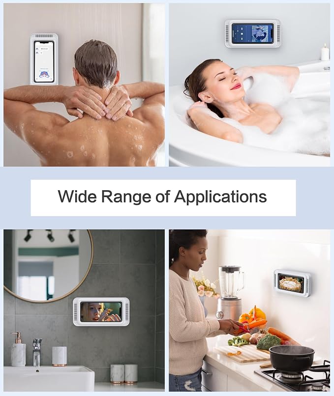 Waterproof Shower Phone Holder with 480° Rotation and Angle Adjustable, Enhanced Sound Quality, Fits Phones up to 7 Inches（White）