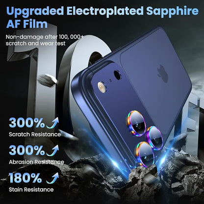 Uyiton for iPhone 17 Pro Max Camera Lens Protector, Not Easy to Break [Strong Adsorption][Case-Friendly] Metal Tempered Glass Rear Camera Screen Cover, Colorful Blue