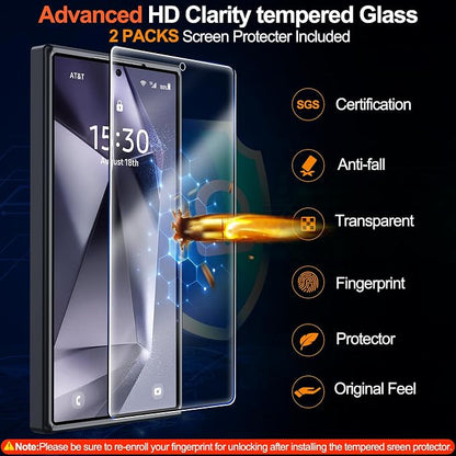 MOZOTER for Samsung Galaxy S24 Ultra Case,[Compatible with MagSafe] Black | [12Ft Military Dropproof][2*Screen Protector]Translucent Anti-Slip Back Slim Shockproof Case for S24 Ultra-Black