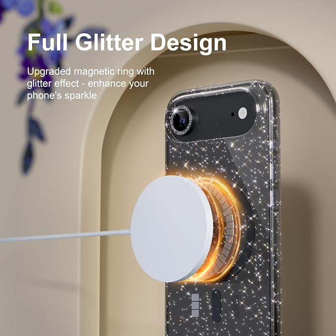 Choiche Magnetic for iPhone 17 Air Case Compatible with MagSafe, Women Cute Glitter Sparkly Phone Case with Diamond Camera Lens Protectors, Military-Grade Drop Protection 6.5" (Black)