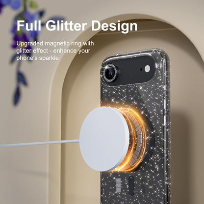 Choiche Magnetic for iPhone 17 Air Case Compatible with MagSafe, Women Cute Glitter Sparkly Phone Case with Diamond Camera Lens Protectors, Military-Grade Drop Protection 6.5" (Black)