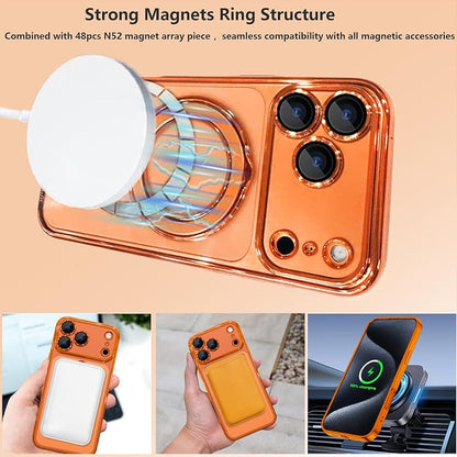 for iPhone 17 Pro Case Magnetic Stand,[Compatible with Magsafe] [Military Protection][Camera Lens Protector] Phone Case Cover for iPhone 17 Pro 6.3" - Orange