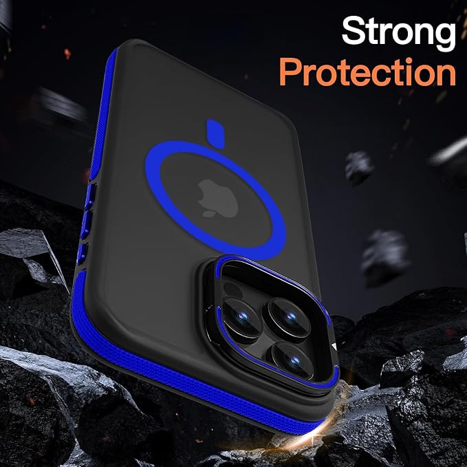 Magnetic case for iPhone 16 Pro [10Ft Military-Grade Protection] Built-in Camera Stand Phone case, Compatible with fit MagSafe Shockproof Slim Thin Cover 6.3 inch,Blue Bumper Stand