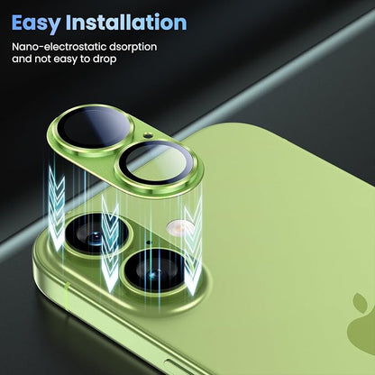 Uyiton Compatible with iPhone 17 Camera Lens Protector - [Not Easy to Break][Strong Adsorption][Case-Friendly] Metal Tempered Glass Rear Camera Screen Cover - Sage