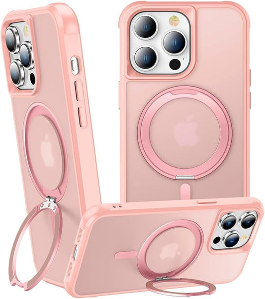 360° Magnetic Swivel Ring for iPhone 14 pro case, Built-in Metal Stand and Ring Holder, Magsafe Compatible, Military Grade Protection, Shock and Vibration Resistant- Pink