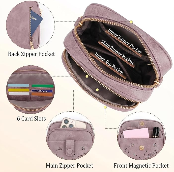 KITEVIUN Crossbody Bags for Women Leather Crossbody Purse Small Shoulder Phone Purse with Adjustable Strap & RFID Card Slots