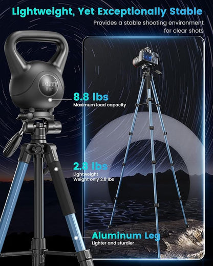 CAMBOFOTO 74"-Camera-Tripod, Navy Blue Professional Aluminum Heavy Duty Tripod Stand for Mirrorless Camera/DSLR/Cell Phone/Camcorder, with Holder and Travel Bag