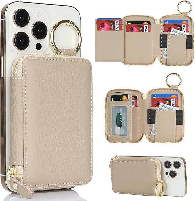 Cavor Compatible with MagSafe Wallet Genuine Leather Cash Wallets for Women, Magnetic Phone Wallet for iPhone 17 Pro Max/16/15/14/13/12, id Credit Card Holder with Mag safe Keychain-Grey
