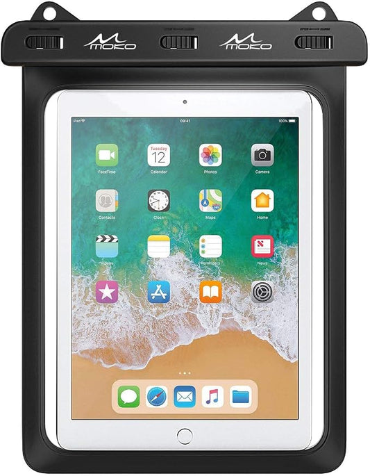 MoKo Waterproof Tablet Case, Tablet Pouch Dry Bag Compatible with iPad 10th, iPad Pro 11 2022, iPad 9/9.7/10.2, iPad mini 6/5/4/3, iPad Air 5/4, Air 3, Galaxy Tab S6/S7, Tab A 9.7, Up to 12", Black