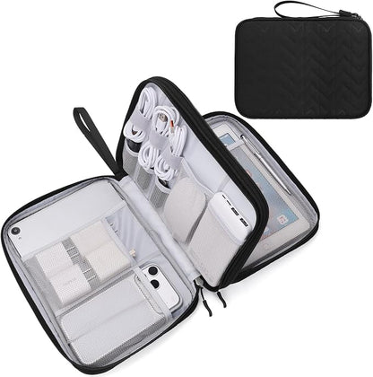 FYY Electronic Organizer, Extra Large Travel Cable Organizer Bag Pouch Portable Waterproof Double Layers All-in-One Storage Bag for iPad, Cable, Power Bank, Laptop Charger for Office, Black-Pattern