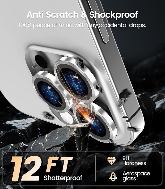 iGluz 2 Pack Anti-Reflection Camera Lens Protector for iPhone 16 Pro/iPhone 16 Pro Max [98% Transmittance][1-Step Installation Tray][Strong Adsorption] 9H Shatterproof Tempered Glass-White Titanium
