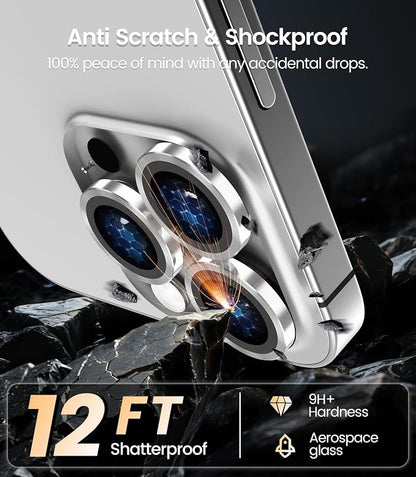 iGluz 2 Pack Anti-Reflection Camera Lens Protector for iPhone 16 Pro/iPhone 16 Pro Max [98% Transmittance][1-Step Installation Tray][Strong Adsorption] 9H Shatterproof Tempered Glass-White Titanium