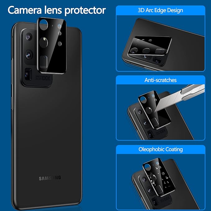 LYWHL 2+2 Pack for Samsung Galaxy S20 Ultra Privacy Screen Protector, Anti-Spy Black Full Adhesive Flexible Film + Camera Lens Glass Protector for Galaxy S20 Ultra